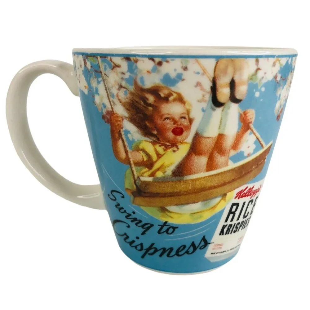 Kelloggs Vintage Rice Krispies Plate & Mug Set Ceramic Cereal 2005 Girl on Swing